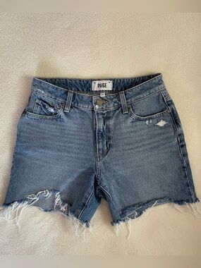PAIGE Sarah Longline Distressed High Rise Denim Cut Off Shorts Size 26